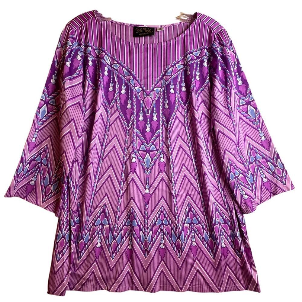 Bob‎ Mackie Wearable Art Purple Geometric Feather Blouse Womens M